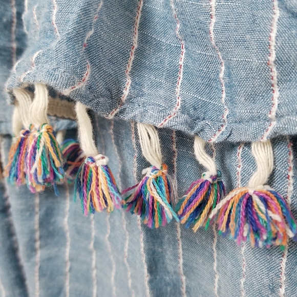 Listicle off shoulder boho fringe blue stripe top - Picture 4 of 5